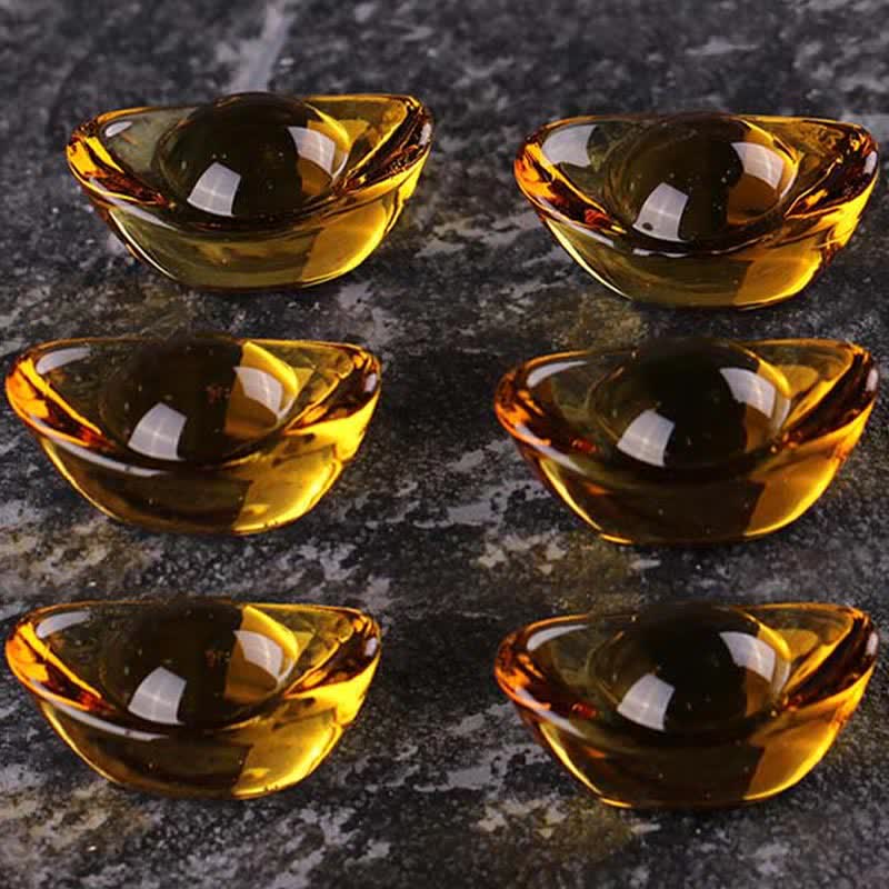 Buddha Stones Handmade Liuli Crystal Treasure Bowl Art Piece Home Decoration