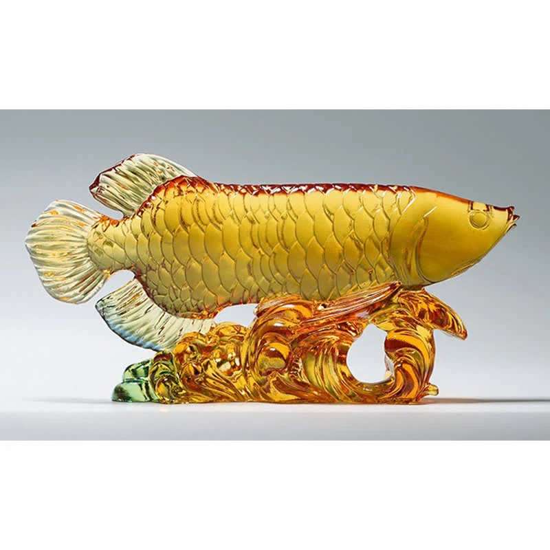 Buddha Stones Handmade Liuli Crystal Koi Fish Art Piece Luck Home Office Decoration