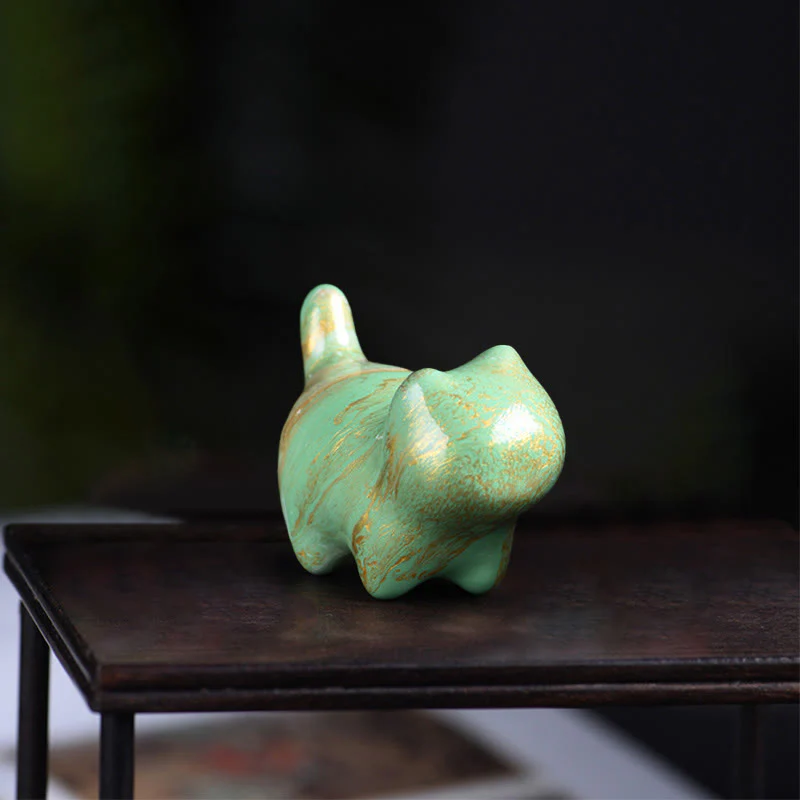 Buddha Stones Mini Lovely Cat Ebony Wood Lacquer Craft Peace Decoration