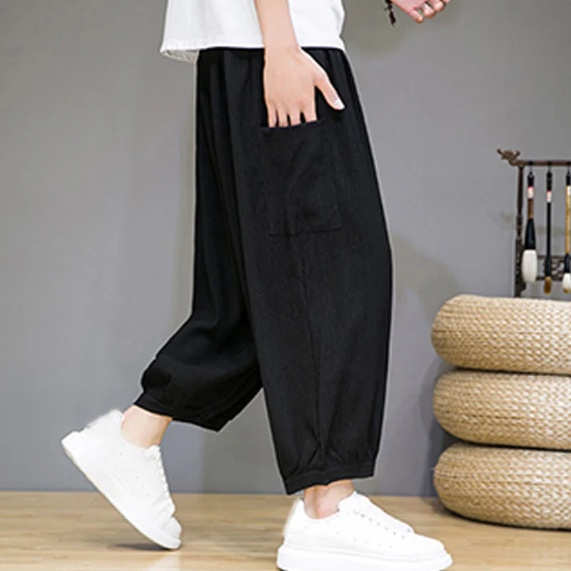 Buddha Stones Casual 7-8 Length Cropped Men's Harem Pants With Side Pockets