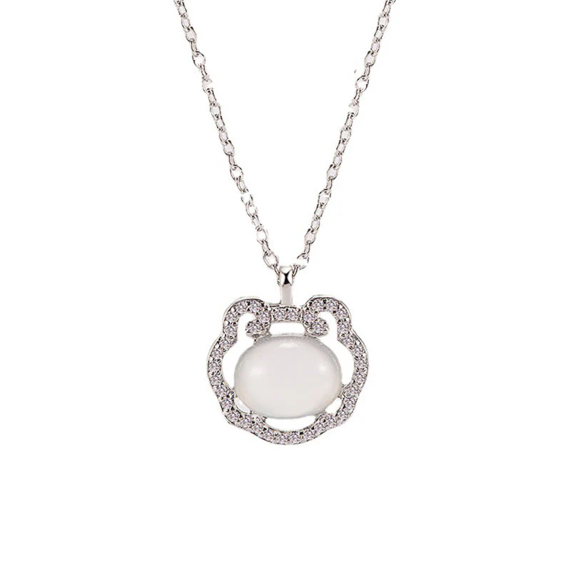 Buddha Stones Chalcedony Lock of Good Wishes Positive Necklace Pendant