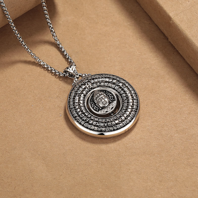 Buddha Stones Heart Sutra Buddha Carved Peace Buckle Design Serenity Rotatable Necklace Pendant