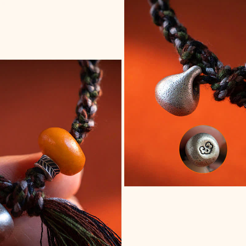 Buddha Stones 990 Sterling Silver Tibetan Handmade Amber Steelyard Weight Wish Protection Bracelet