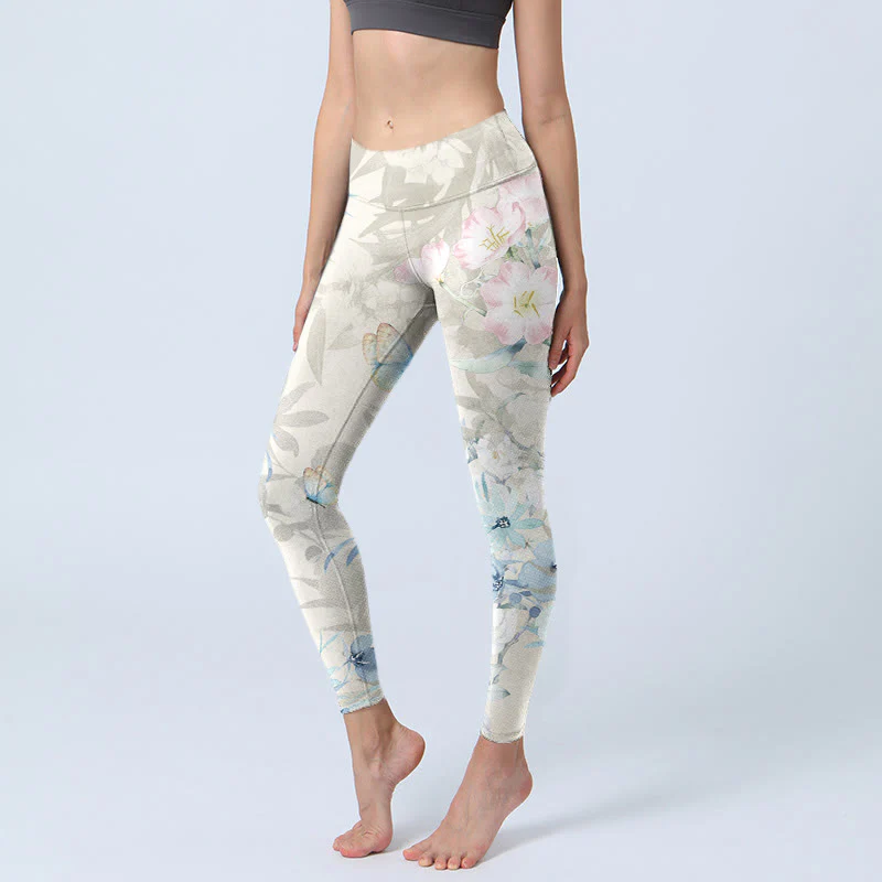 Buddha Stones Cherry Blossom Butterflies Print Gym Leggings Women's Yoga Pants