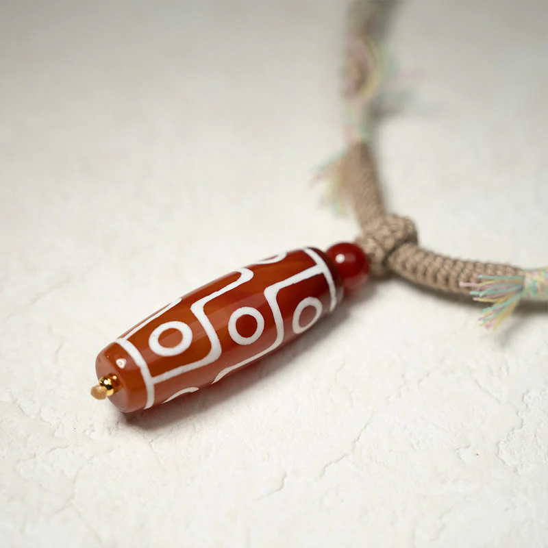 Buddha Stones Natural Red Agate Nine-eye Dzi Bead Power Rope Bracelet