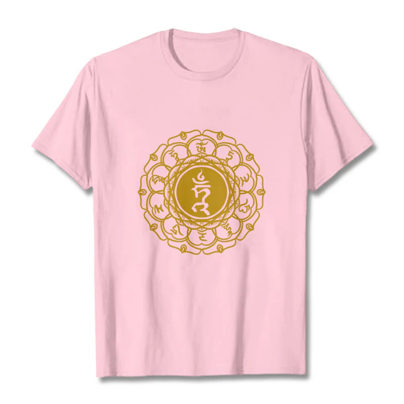 Buddha Stones Casual Hum Symbol Vishuddha Pattern Cotton Tee T-Shirt