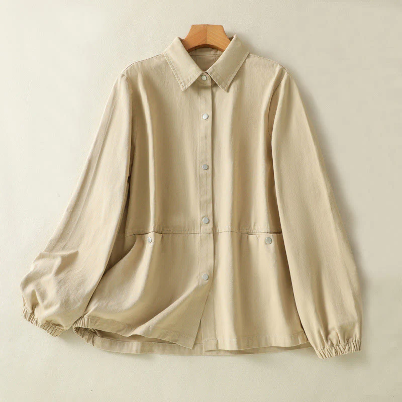 Buddha Stones Plain Button Design Stand Collar Women's Cotton Jacket