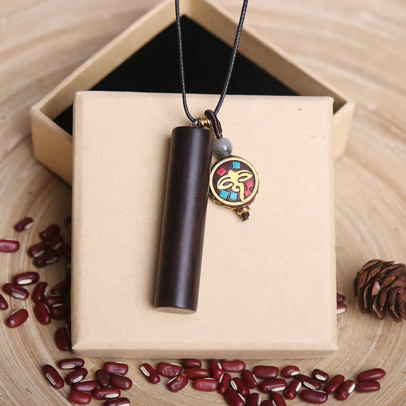 Buddha Stones Tibetan Ebony Wood Dzi Bead Peace Calm Necklace Pendant