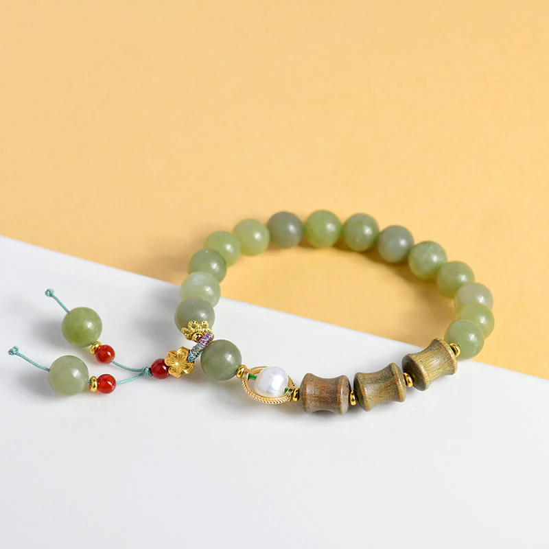 Buddha Stones Jade Sandalwood Bamboo Pearl Prosperity Bracelet