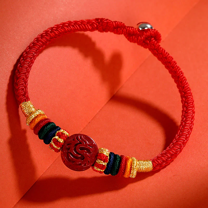 Buddha Stones Year of the Dragon 925 Sterling Silver Chinese Zodiac Cinnabar Auspicious Matches Blessing Bracelet
