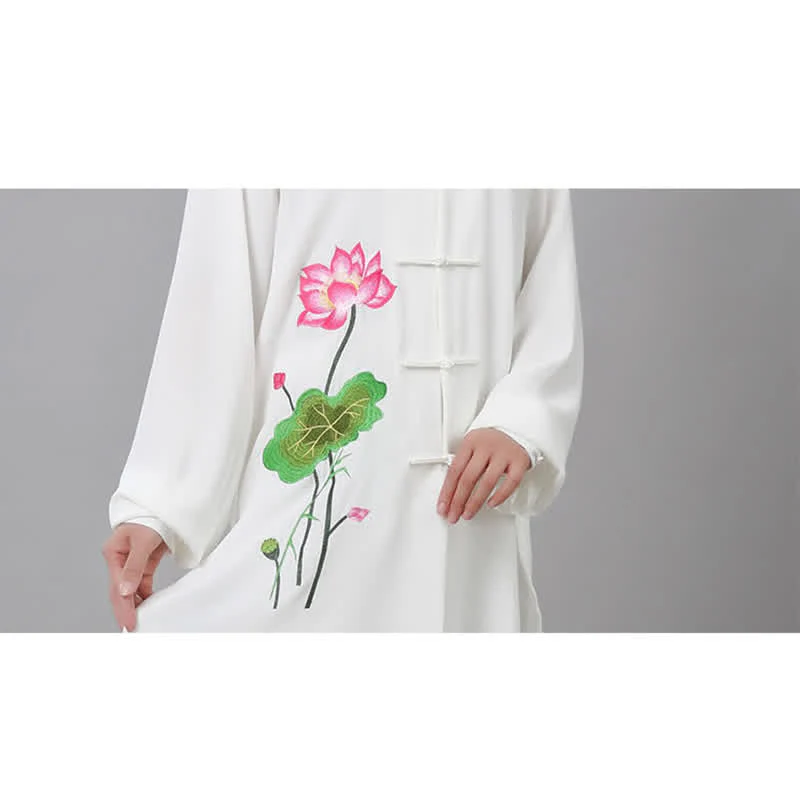 Buddha Stones Lotus Flower Leaf Pattern Tai Chi Meditation Prayer Spiritual Zen Practice Clothing Women's Set