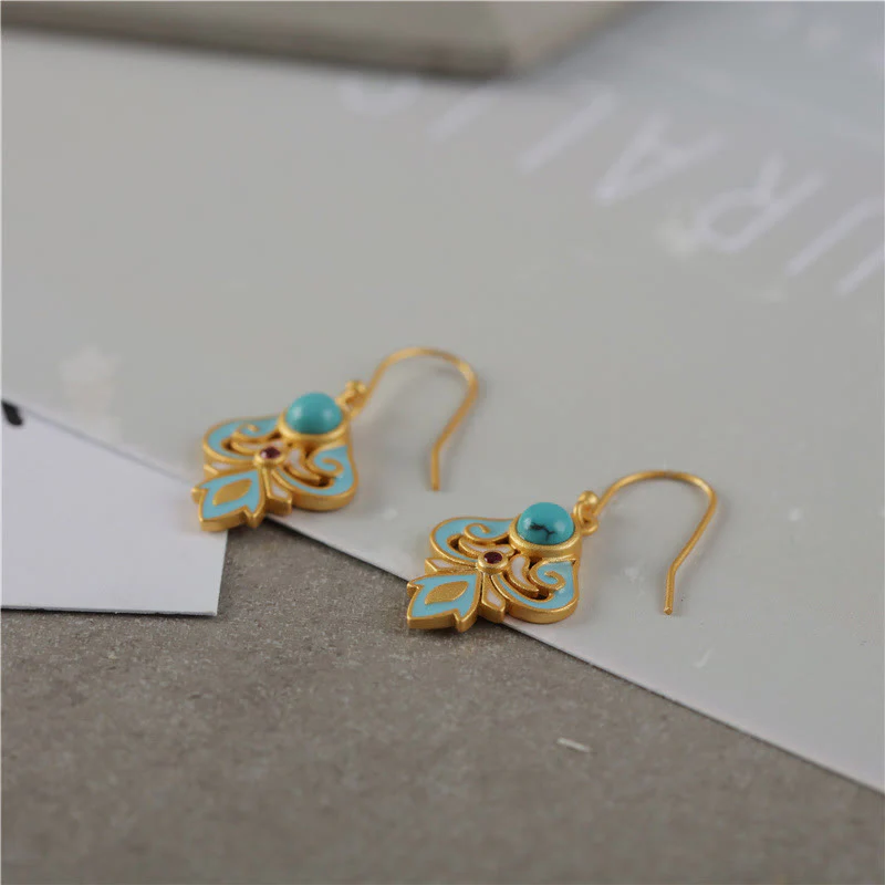 Buddha Stones Copper Enamel Turquoise Positive Drop Earrings