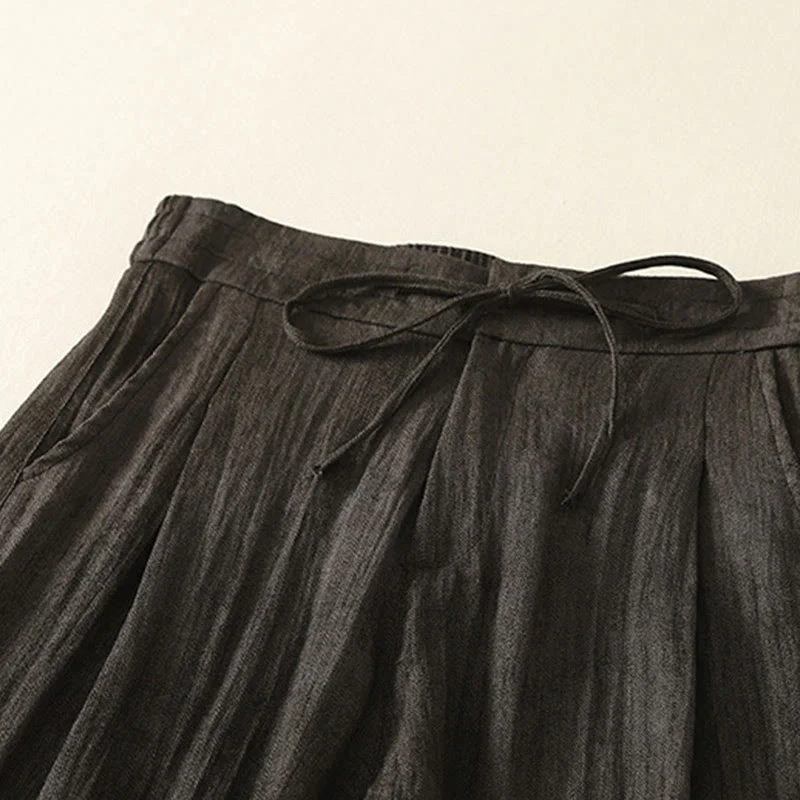 Buddha Stones Summer Plain Drawstring Zipper Design Women's Wide Leg Cotton Pants With Pockets