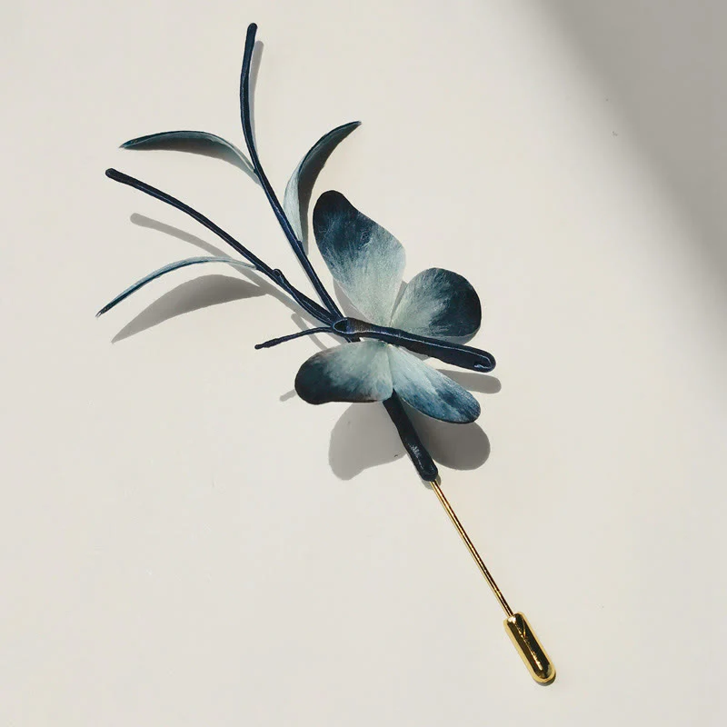 Buddha Stones Handmade Velvet Flower Mulberry Silk Butterfly Brooch Hairpin