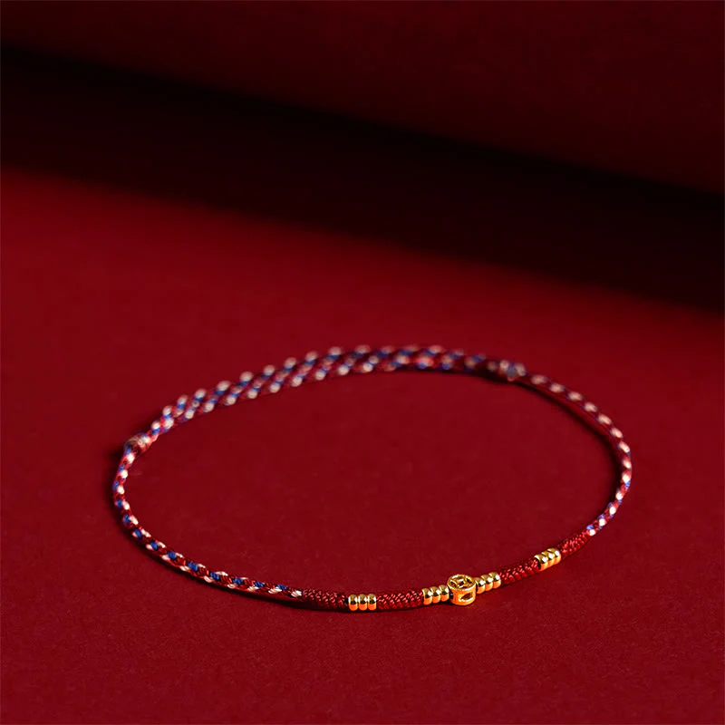 Buddha Stones Handmade Braided Red String Copper Coins Luck Bracelet