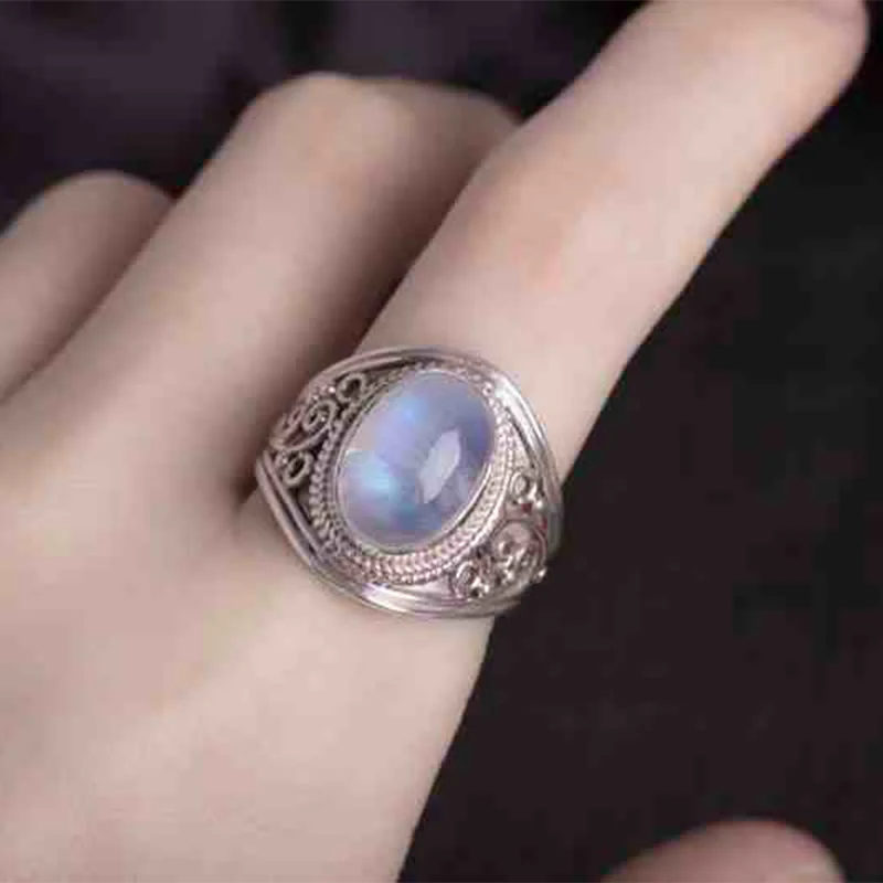 Buddha Stones 925 Sterling Silver Handmade Natural Moonstone Healing Adjustable Ring