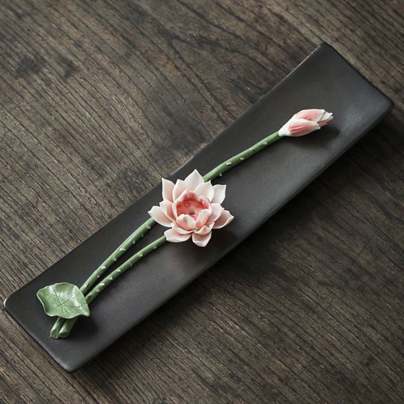 Buddha Stones Lotus Peony Rose Flower Ceramic Spiritual Incense Burner