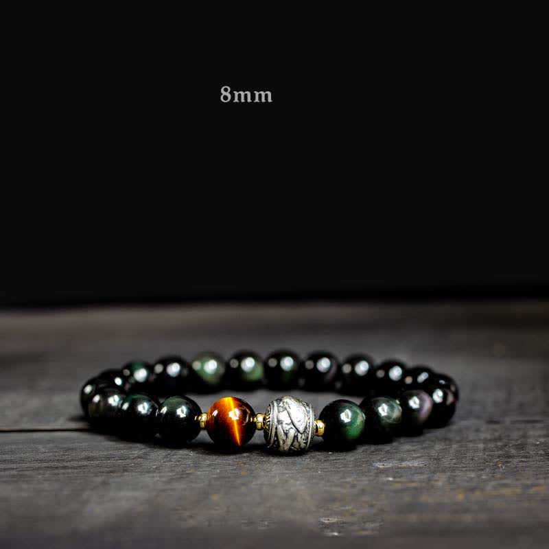 Buddha Stones To Experience a Reversal of Fortune Rainbow Obsidian Gold Sheen Obsidian Protection Bracelet