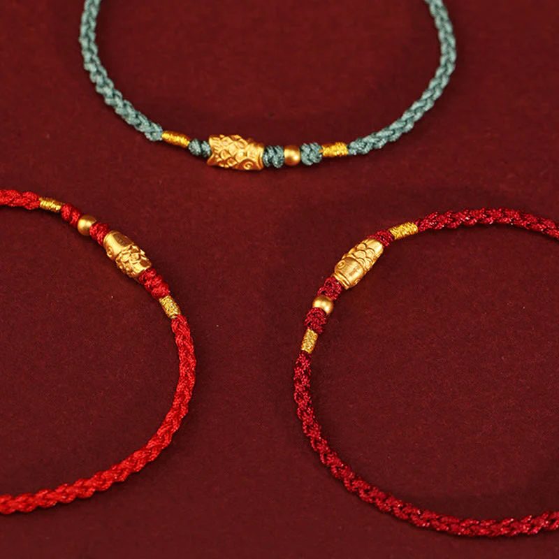 Buddha Stones 999 Gold Luck Protection Koi Fish Handmade Braided String Bracelet
