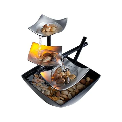 Buddha Stones Three Layers Waterfall Fountain Tabletop Lotus Ornaments With River Rocks Desktop Decoration