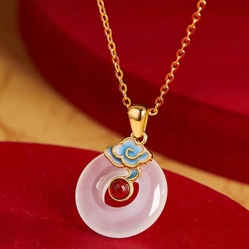 Buddha Stones 925 Sterling Silver Peace Buckle Cloud Chalcedony Necklace Harmony Pendant