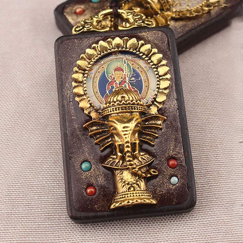 Buddha Stones Ebony Wood Elephant God of Fortune Buddha Blessing Necklace String Pendant