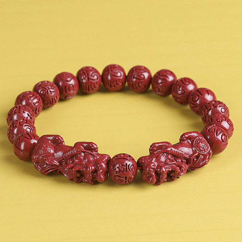 Buddha Stones Natural Double PiXiu Cinnabar Om Mani Padme Hum Wealth Luck Bead Bracelet