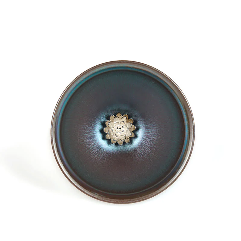 Buddha Stones Handmade Chinese Jianzhan Lotus Flower Blue Purple Ceramic Teacup Kung Fu Tea Cup 150ml