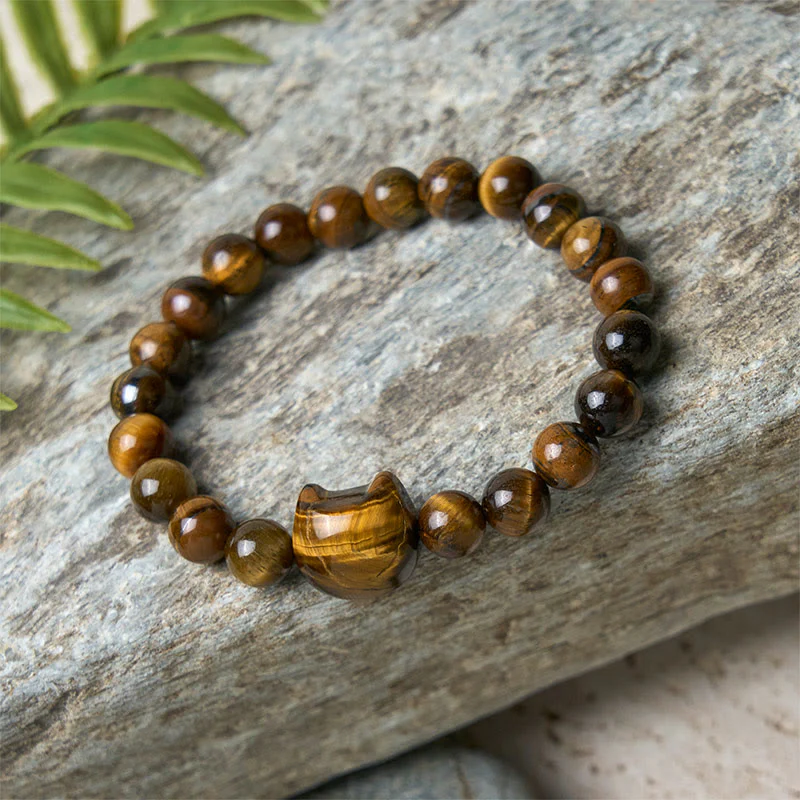 Buddha Stones Cute Cat Tiger Eye Power Beads Bracelet