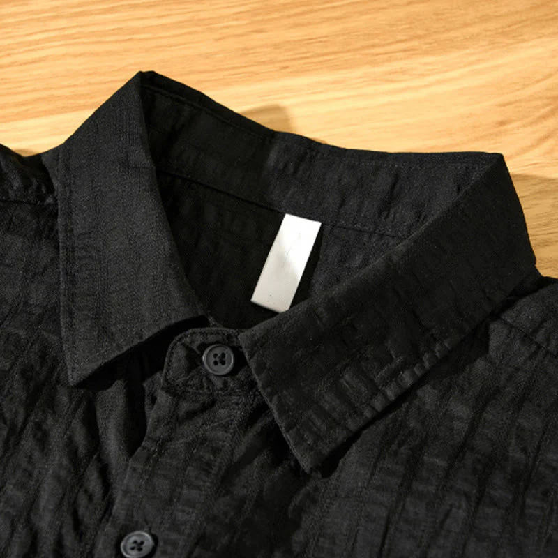 Buddha Stones Summer Solid Breathable Men's Buttons Short Sleeve Tencel Shirt