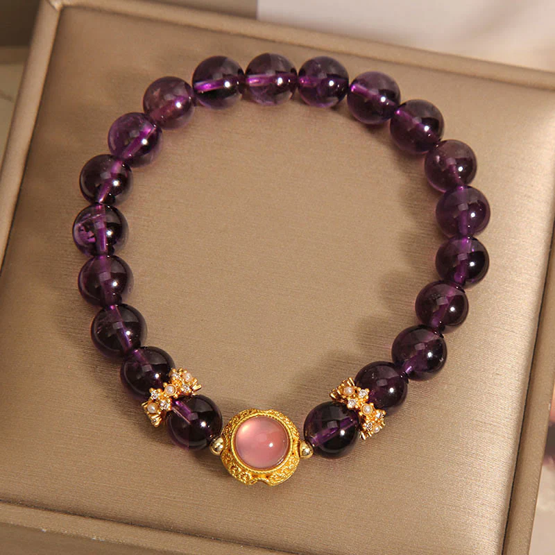 Buddha Stones Natural Amethyst Strawberry Quartz Beads Healing Bracelet