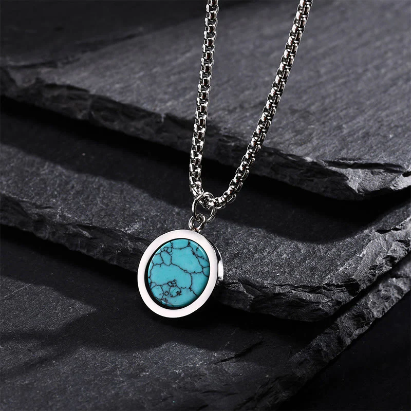 Buddha Stones Natural Stone Turquoise Tiger Eye  Lazurite Malachite Titanium Steel Purification Necklace Pendant