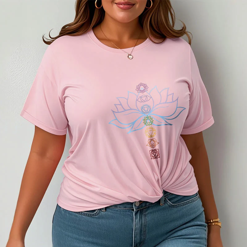 Buddha Stones Pastel Hues Lotus Flower Chakra Symbols Meditation Cotton Tee T-shirt