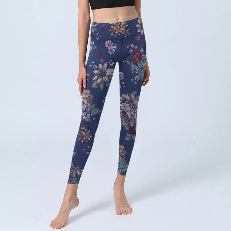 Buddha Stones Red Rose Peony Chrysanthemum Print Gym Leggings Women's Yoga Pants