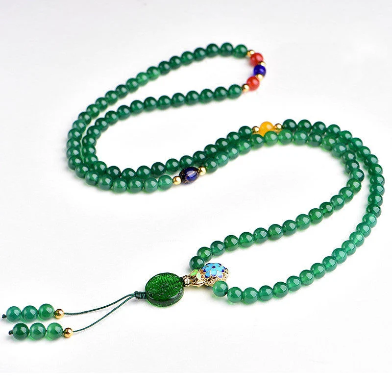 Buddha Stones 108 Mala Beads Natural Green Agate Power Support Bracelet