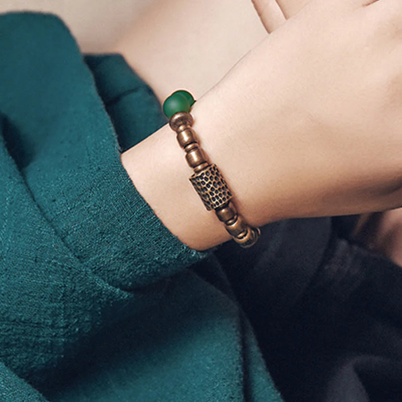 Buddha Stones Tibetan Red Agate Green Agate Copper Confidence Fortune Bracelet