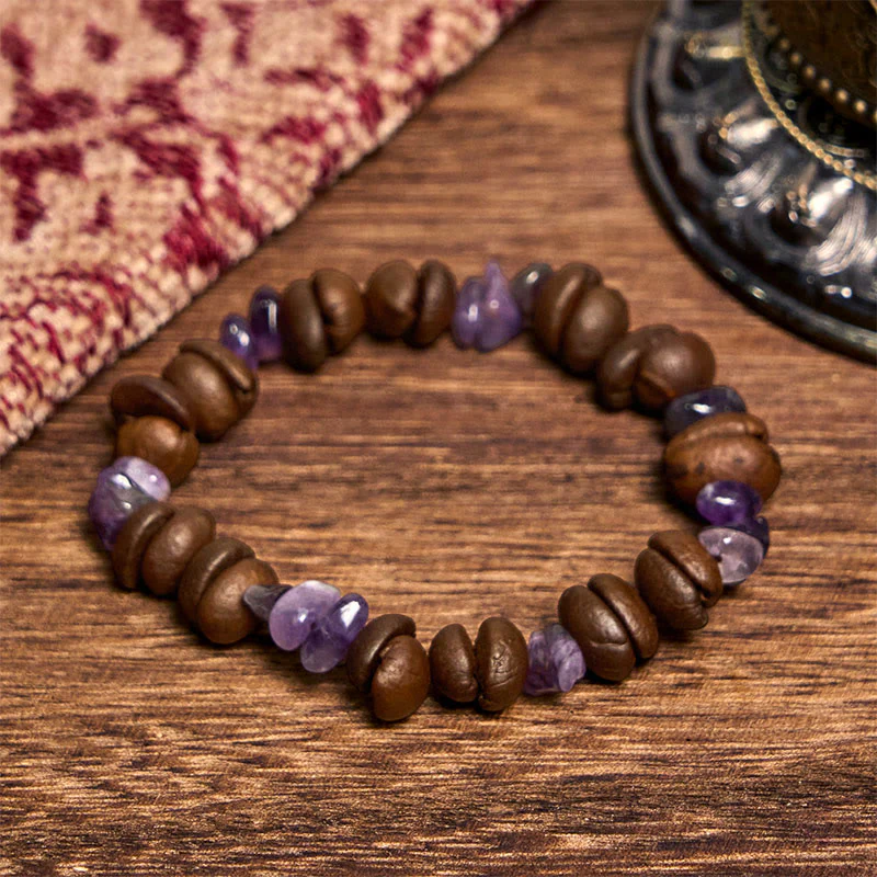 Buddha Stones Handmade Natural Coffee Beans Amethyst Citrine Amazonite Irregular Crystal Bracelet