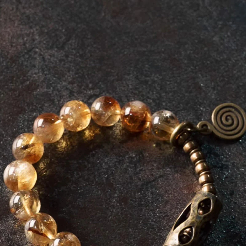 Buddha Stones Daily Retro 10mm Citrine Beads Protection Bracelet