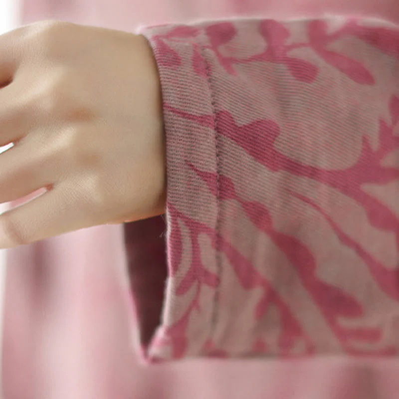 Buddha Stones Leaf Print Women's Cotton Linen Jacket With Pockets