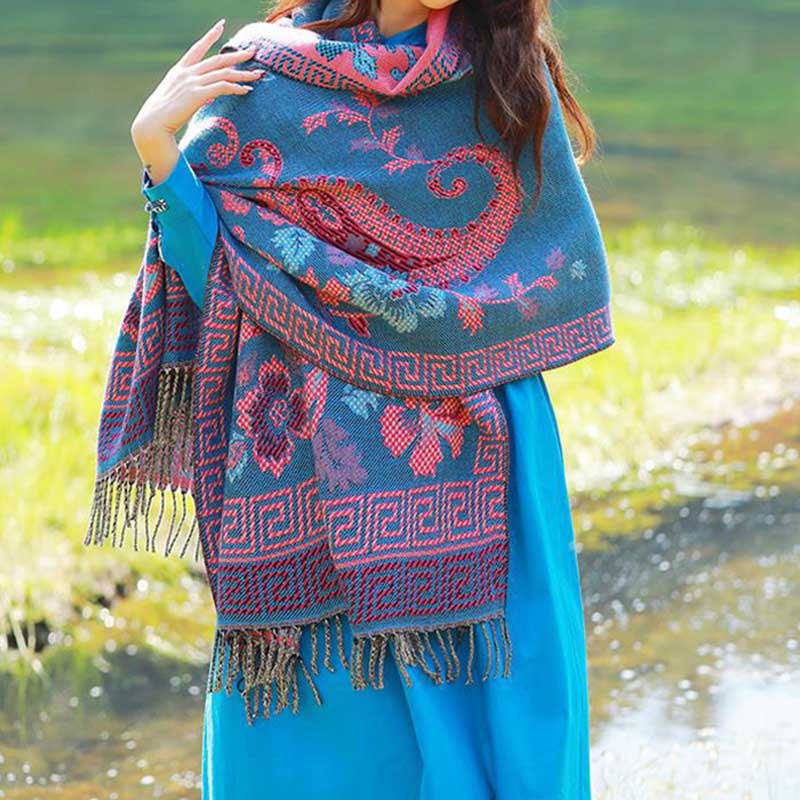 Buddha Stones Tibetan Flowers Leaves Pattern Design Shawl Cozy Travel Scarf Wrap