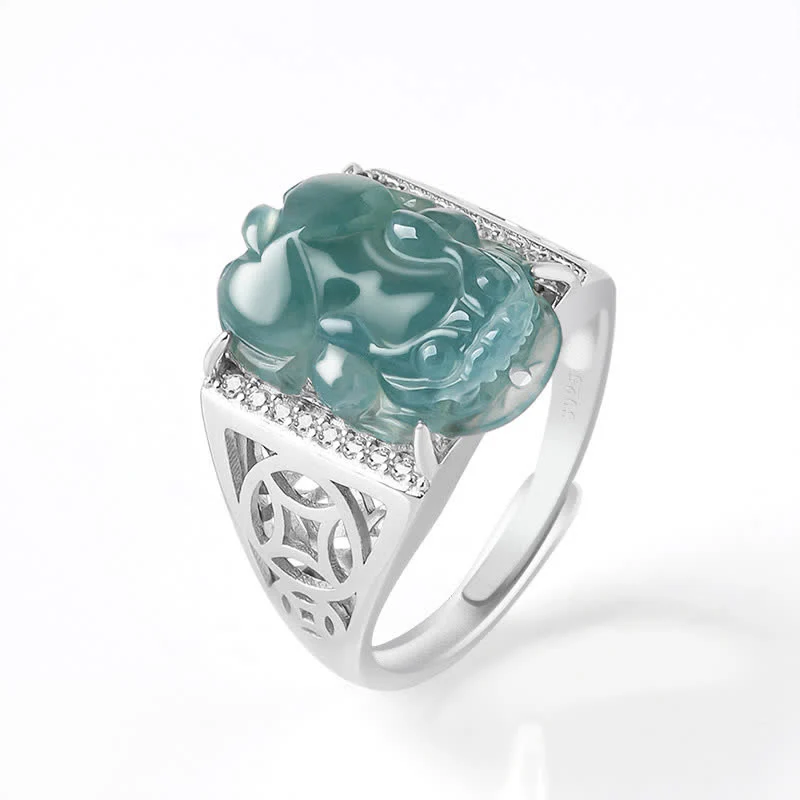 Buddha Stones 925 Sterling Silver Fengshui Wealth Prosperity Jade PiXiu Luck Ring