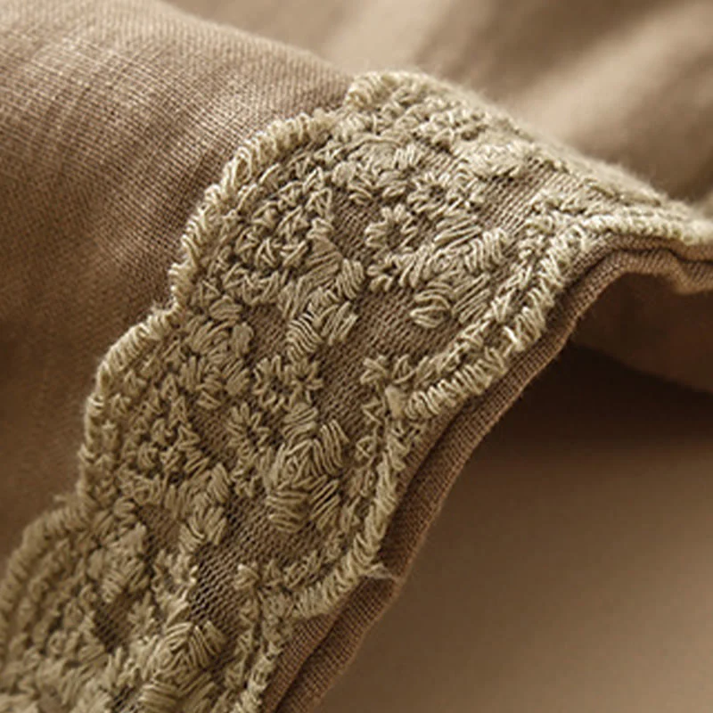 Buddha Stones Plain Lace Women's Harem Cotton Linen Pants With Pockets