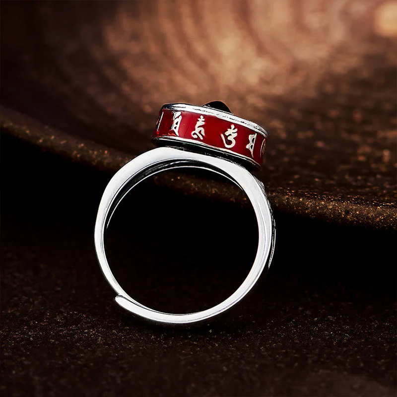 Buddha Stones Om Mani Padme Hum Copper Prayer Wheel Rotatable Wealth Ring