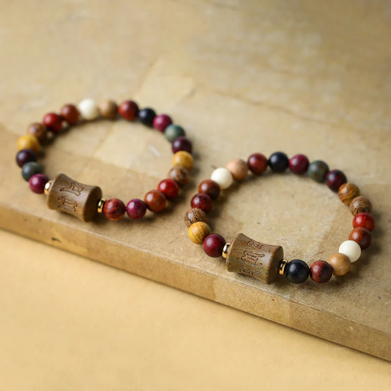 Buddha Stones Tibet Multicolored Sandalwood Om Mani Padme Hum Protection Bracelet