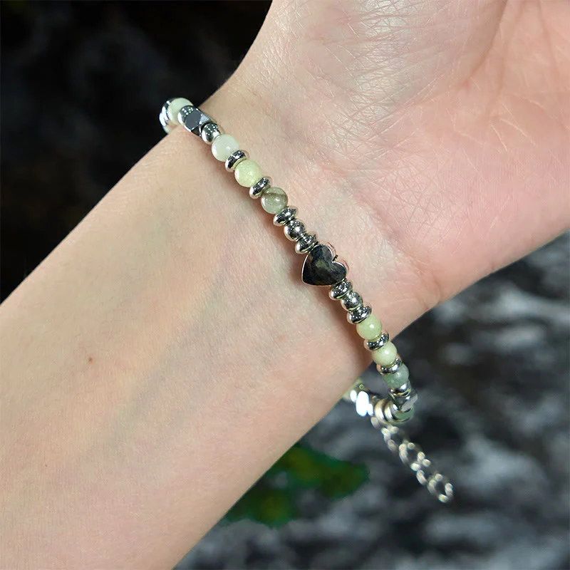 Buddha Stones Natural Stone Amazonite Amethyst Lazurite Rose Quartz Heart Positive Balance Bracelet