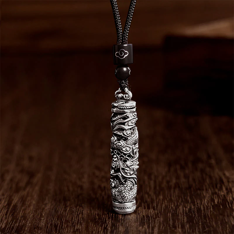 Buddha Stones Copper Fu Character Dragon Pattern Balance Pendant Necklace
