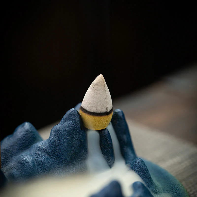 Buddha Stones Creative Mountain River Ceramic Healing Backflow Incense Burner