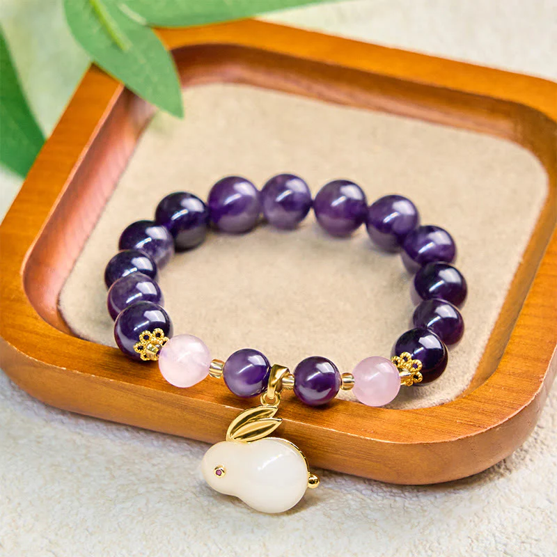 Buddha Stones Natural Amethyst Rabbit Beads Inner Peace Bracelet