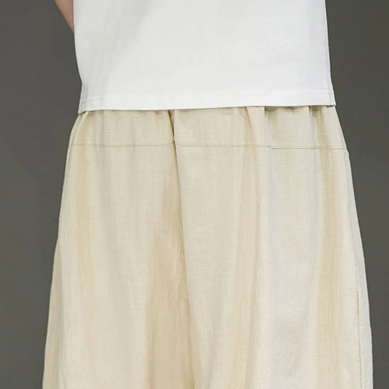 Buddha Stones Casual Drawstring Cotton Linen Men's Capri Harem Pants With Pockets