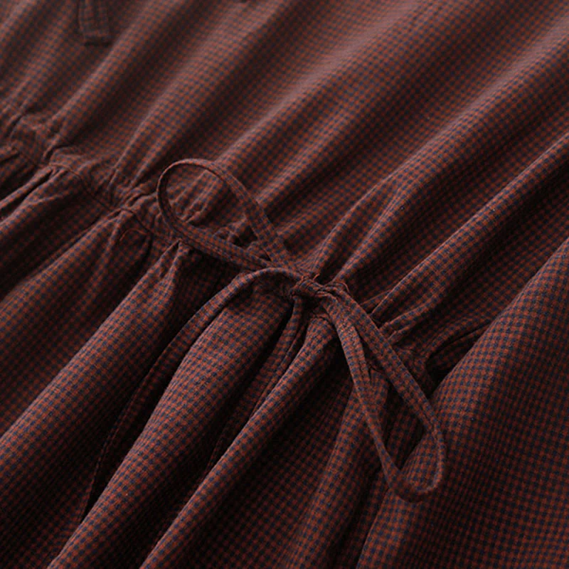 Buddha Stones Casual Plain Frog-button Cotton Midi Dress With Pockets